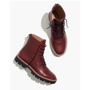 Madewell Women's Citywalk Lugsole Lace Up Leather Boots Size 7 Rusted Burgandy